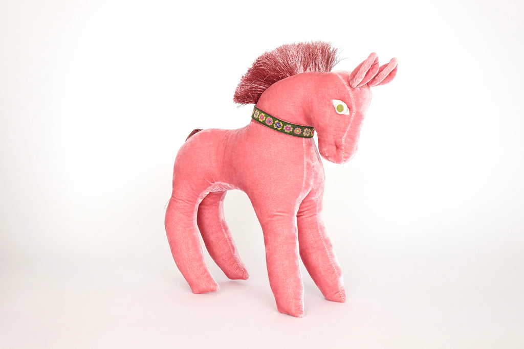 Pink Velvet Pony Folk Sculpture