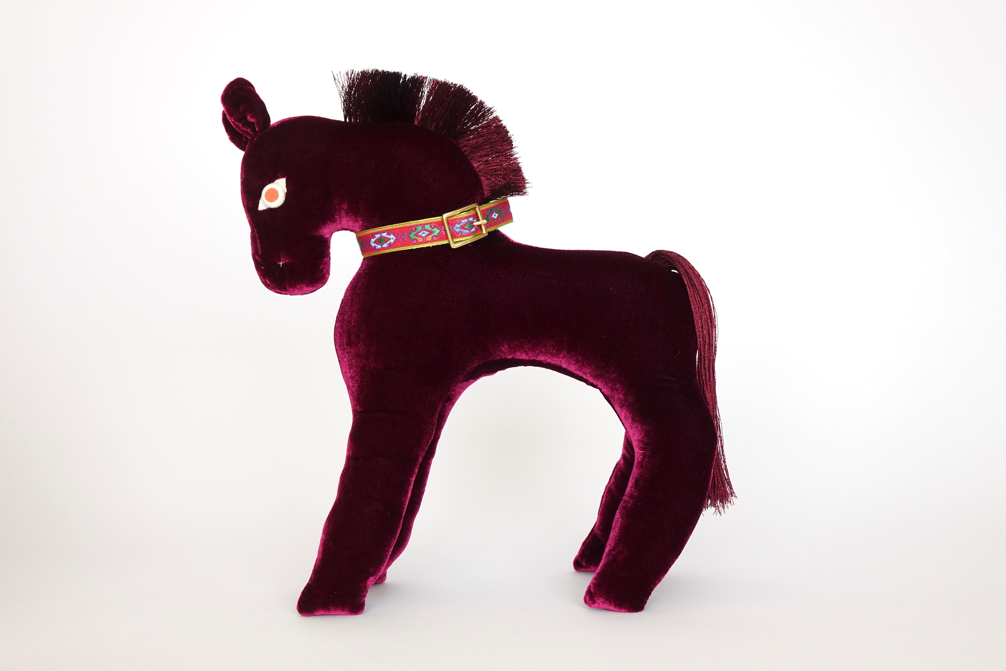 Fuschia Velvet Pony Folk Sculpture