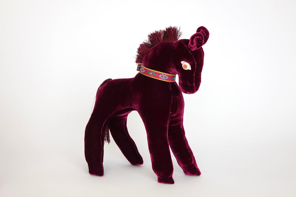 Fuschia Velvet Pony Folk Sculpture