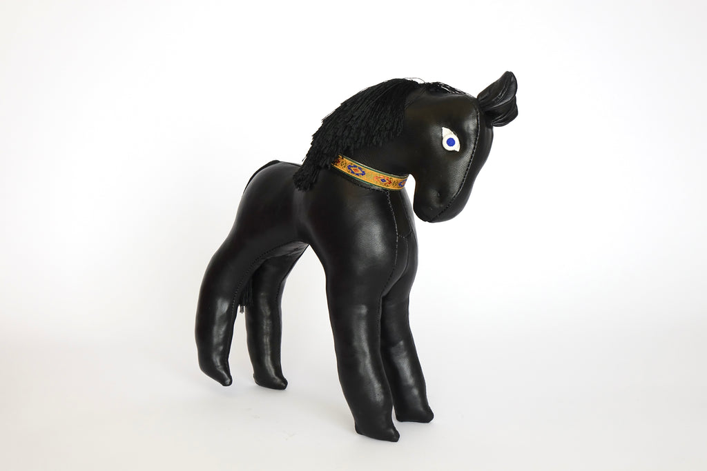 Black Leather Pony Folk Sculpture
